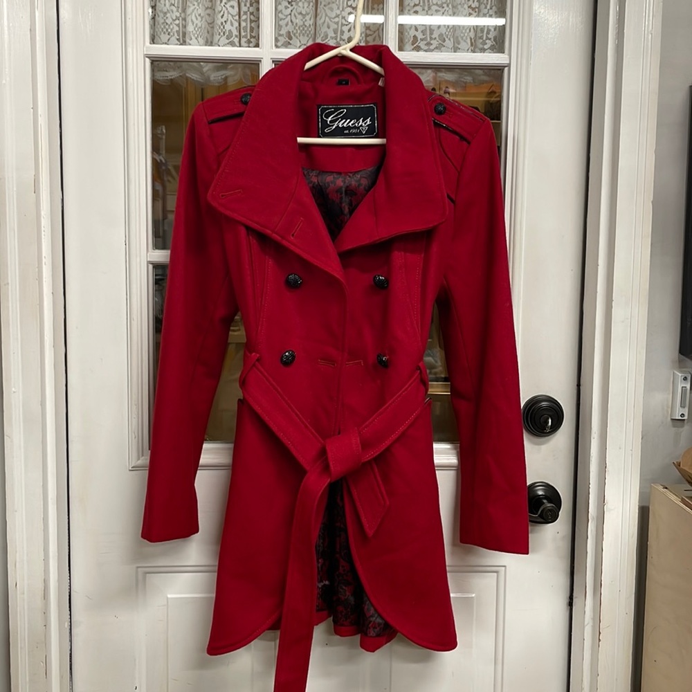 GUESS Red Peacoat. Size M
